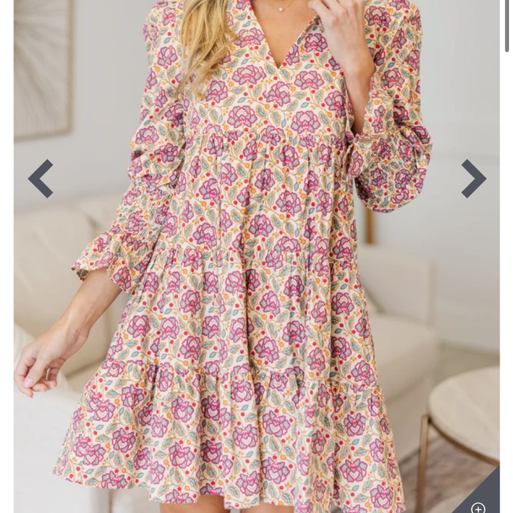 Floral Pink Tiered V-Neck Women’s Maternity Dress